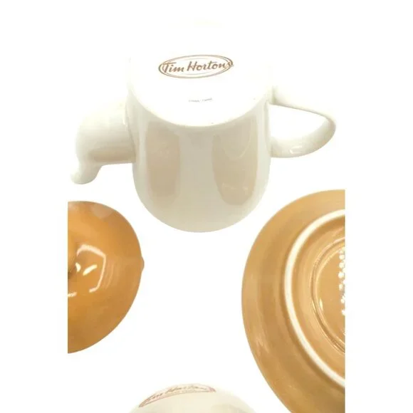 Tim Hortons Ceramic Teapot & Cup Set With Saucer Beige & White - Picture 7 of 7